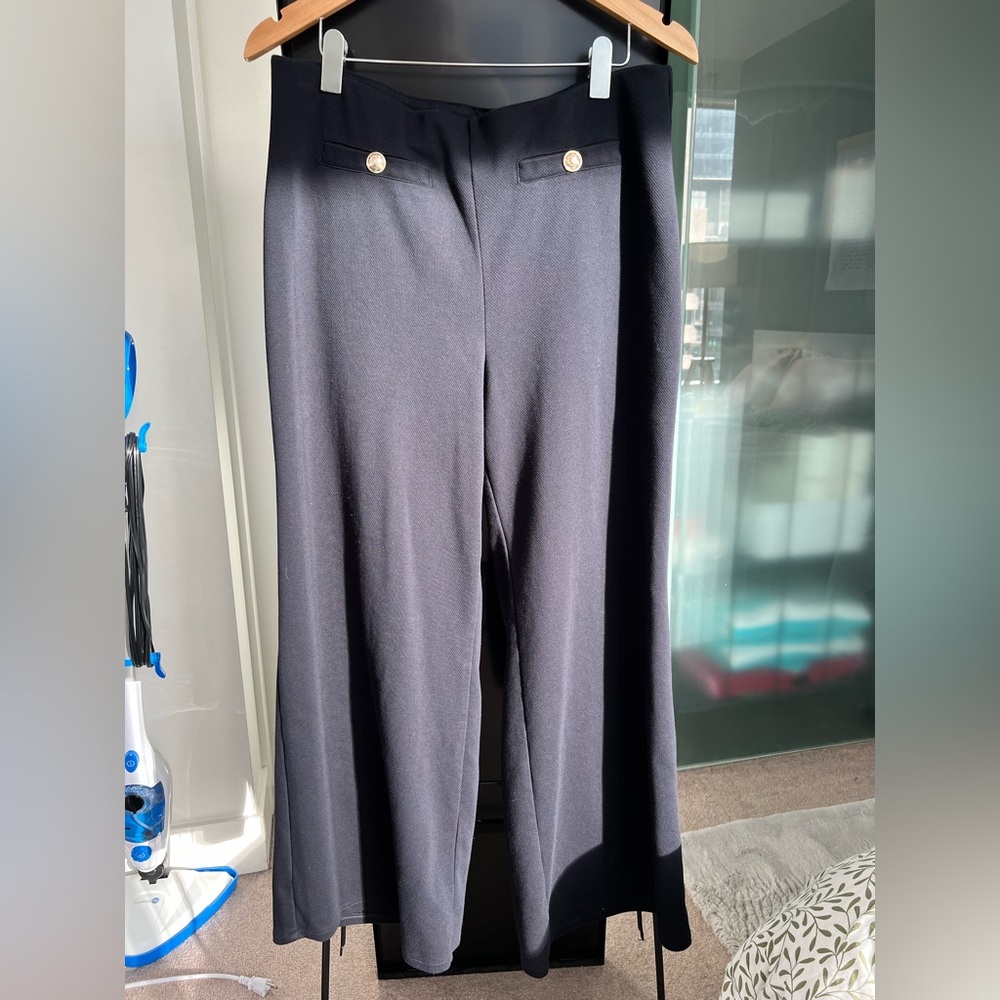 Elegant Navy Blue High Waisted Dress Pants